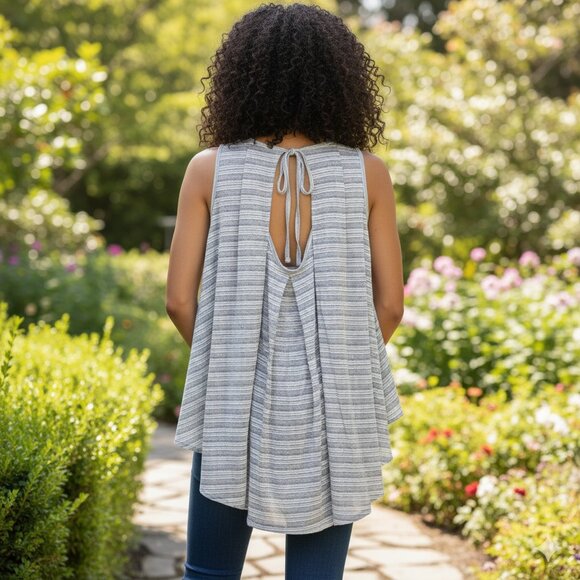 NWOT Free People Ivory Navy High-Low Tie Tank XS - Picture 2 of 12